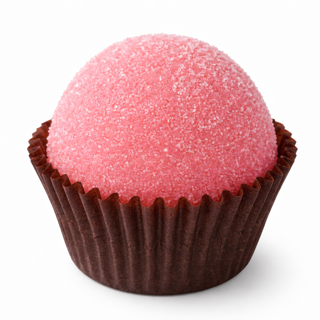 Brigadeiro Bicho de Pé com sabor de morango e açúcar cristal