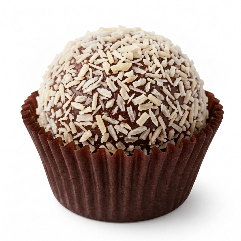 Brigadeiro Prestígio com chocolate ao leite e flocos de coco ralado